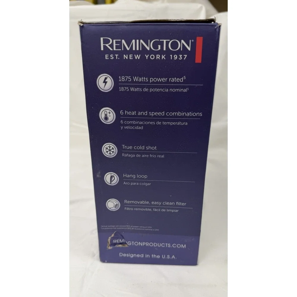 Remington Gloss Hair Dryer 1875W Purple Ceramic Ionic AC Motor 94433099